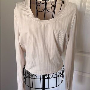 Hanro Ribbed Long Sleeve Crewneck Top - Cream